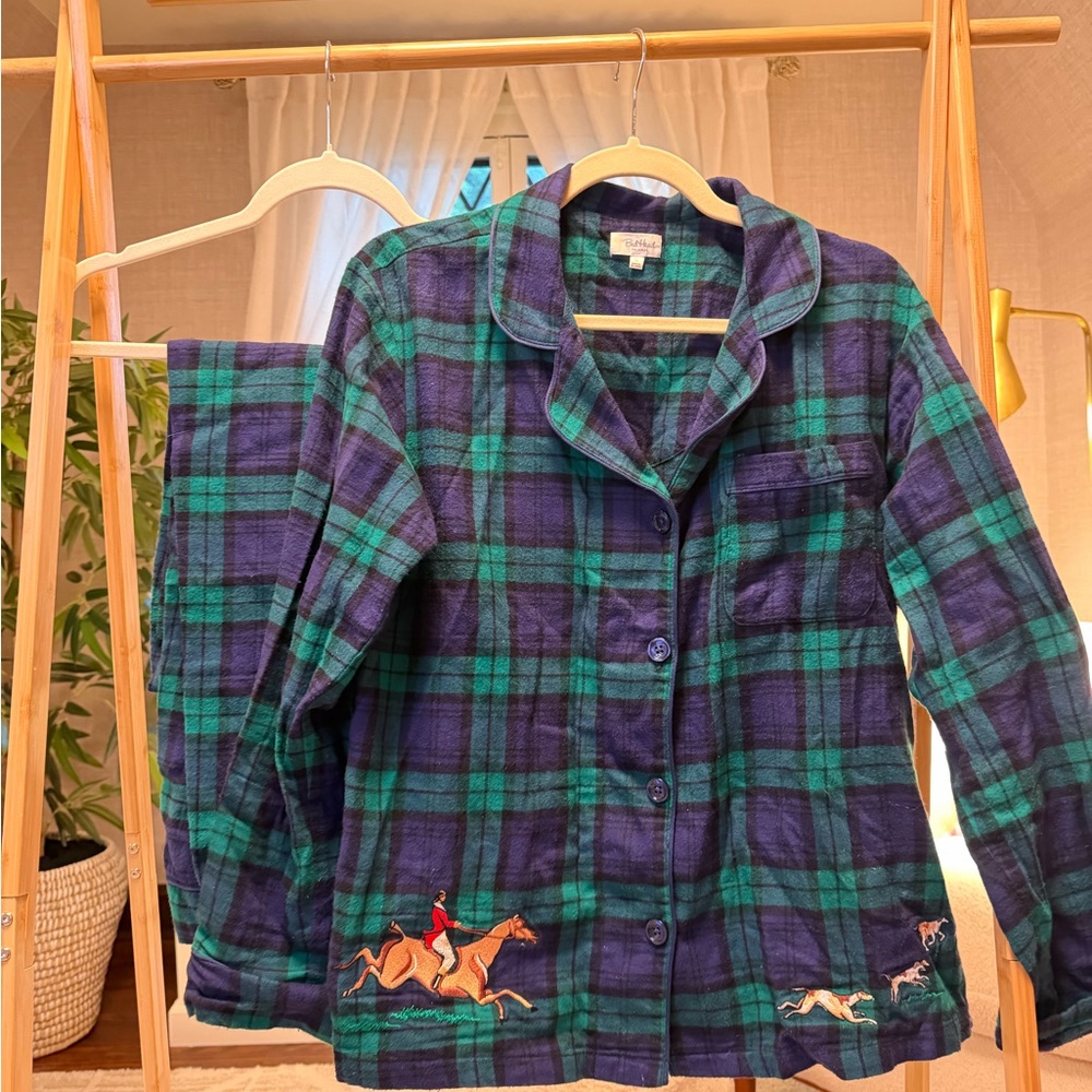 BedHead Green & Navy Plaid Embroidered Pajama Top